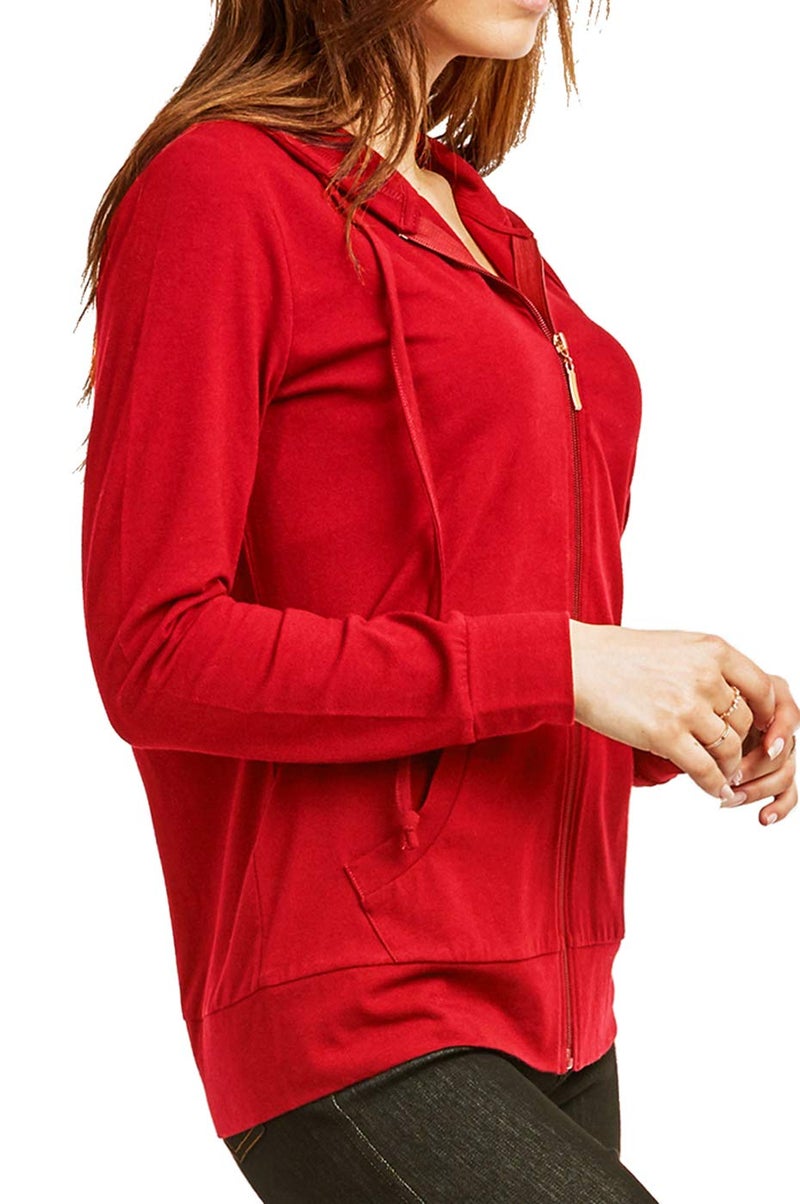 Cottonbell Women's Zip Up Cotton Light Hoodie Jacket (S, Red) - Image 3